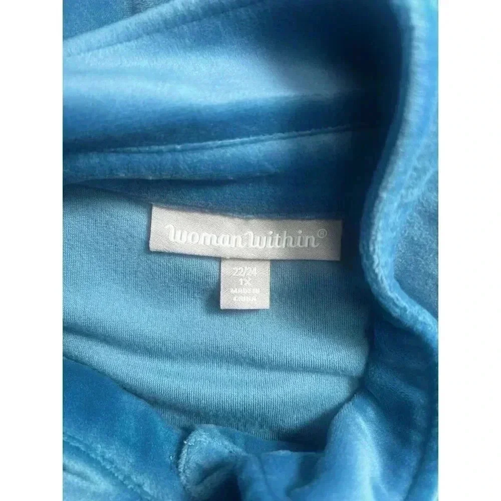 Woman Within Teal Velour Track Suit Pants- 1X 22/24 Top 2X Bottoms